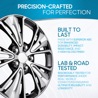 BDK 16 Inch Hubcaps Set of 4 - OEM Replacement Snap-On Wheel Rim Covers - Universal Fit Car Wheel Cover for Cars, Trucks, SUV, Vans Durable ABS