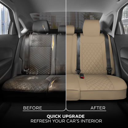 MotorBox Premium Napa Leather Rear Seat Cover - Semi Universal Fit for Most Cars, Truck & SUV - Beige Back Seat Protector - Anti-Slip, Durable