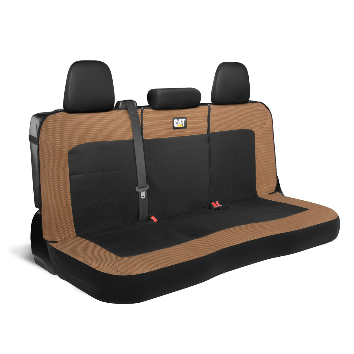 Cat Flexfit Beige & Black Rear Seat Cover for Car – Durable Canvas & Mesh Design 60/40 Split Bench Protector for Cars, Trucks & SUVs – Back Seat