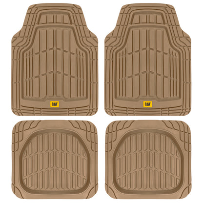 CAT 4-Piece ToughRide Rubber Front Floor Mats and Rear Floor Mats - Heavy Duty, All Weather, Trim to Fit - Beige
