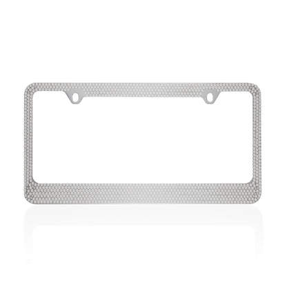 BDK Single Stainless Steel Rhinestone Crystal License Plate Frame - Standard Size (12.25" x 6.25") - 1-Pack Silver Bling