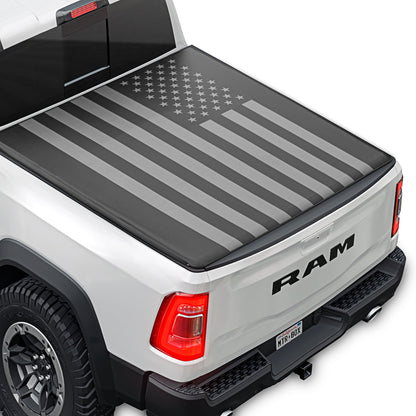 MotorBox USA Black American Flag Soft Roll-Up Retractable Tonneau Cover for Ram 1500 (2002 - 2023), Ram 2500 (2003 - 2020), Ram 3500 (2003