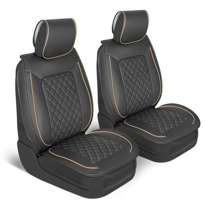 MotorBox 2-Pack Prestige Edition Premium Faux Leather Diamond Stitched Cushion Front Seat Covers - Beige