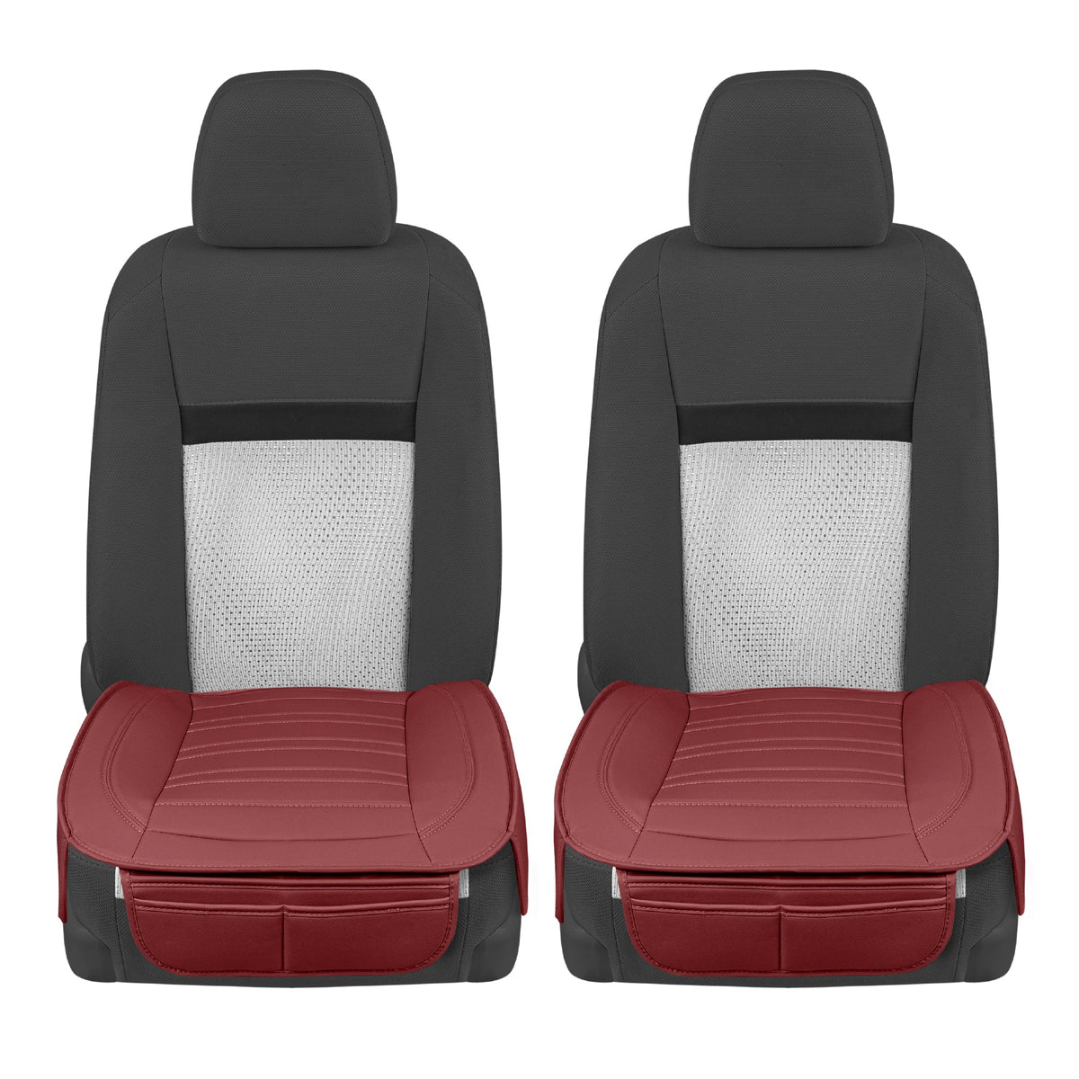 Motor Trend Faux Leather Front Seat Cover for Cars - Set of 2 Burgundy Front Car Seat Covers for SUV & Truck with Storage Pockets - Automotive