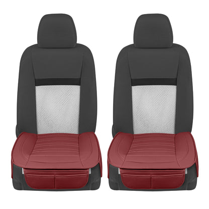 Motor Trend Faux Leather Front Seat Cover for Cars - Set of 2 Burgundy Front Car Seat Covers for SUV & Truck with Storage Pockets - Automotive
