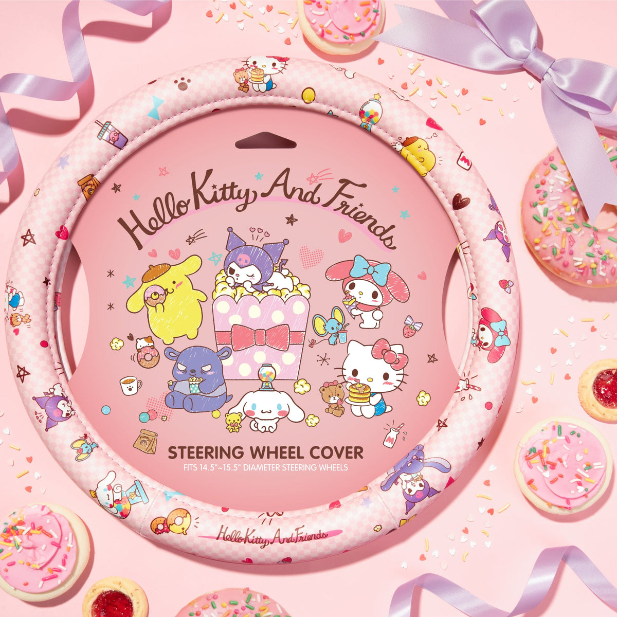Hello Kitty and Friends Steering Wheel Cover, Universal Fit Cute Accessories for Women, Stylish Decor Gift Hello Accessories - Fits Standard
