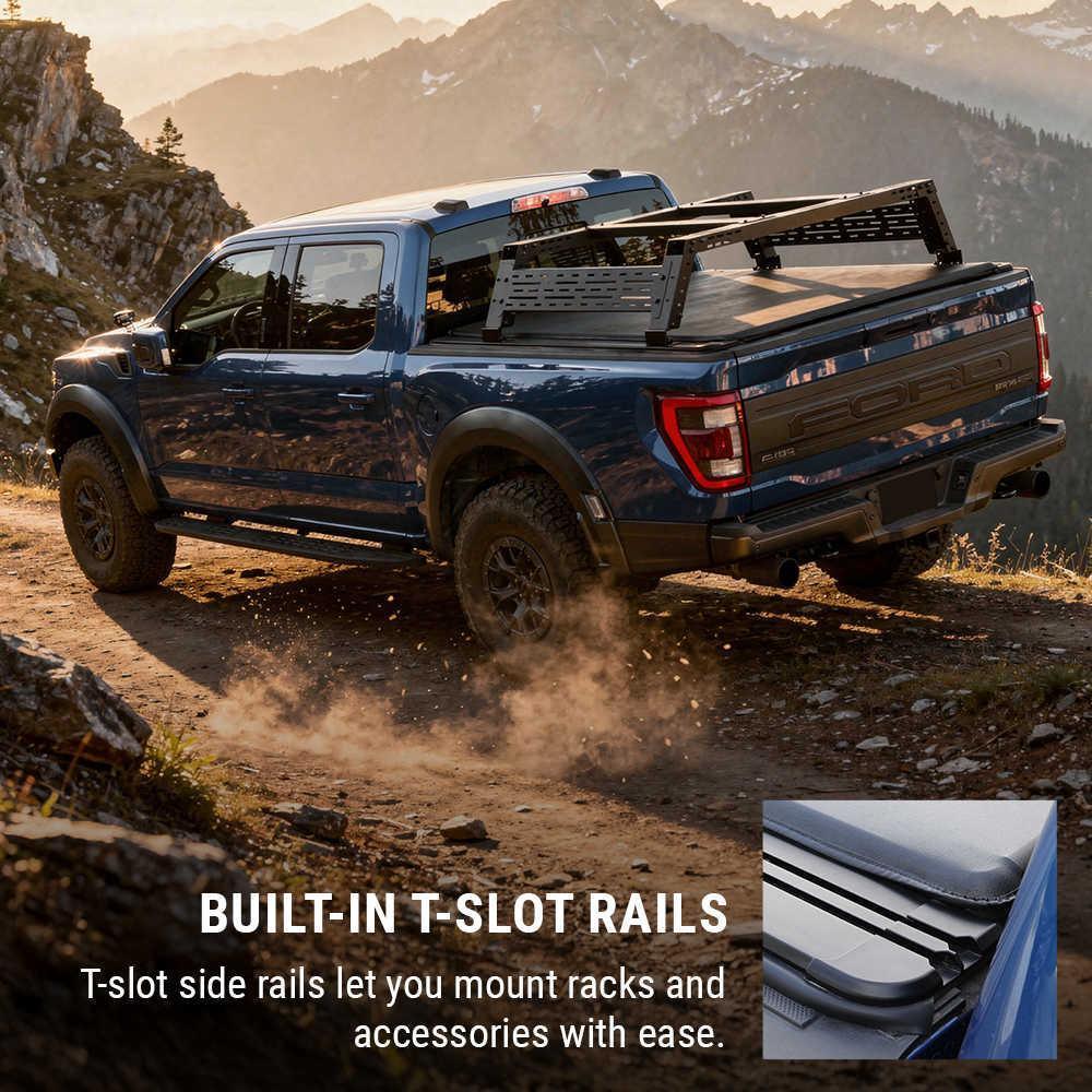 SYNETICUSA Off-Road Essential Duo - Soft Roll-Up Tonneau Cover + R3 Overland Rack