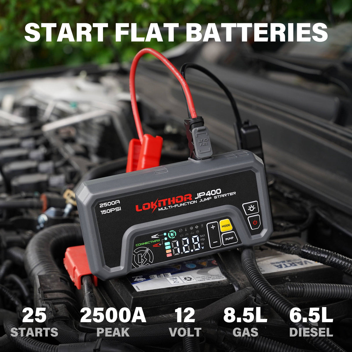 LOKITHOR JP400 Jump Starter 2500A with 150PSI Air Compressor for 8.5L Gas / 6.5L Diesel