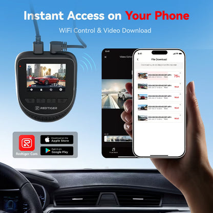 Redtiger A2 Dash Camera Front and Rear, 2.5K+1080P Dual Dashcam, WiFi, Loop Recording, G-Sensor, 24H Parking Mode, Super
