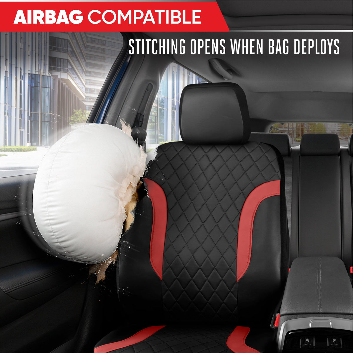 Motor Trend Faux Leather Seat Covers For Trucks, Cars, & SUV - Front Black & Red Car Seat Cover Set - Universal Fit For Most Automotives - Forros