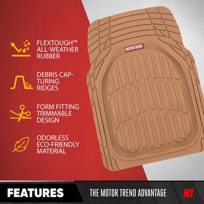 MotorTrend 4-Piece 3-Rows FlexTough Deep Dish Front Floor Mats, Middle Floor Mats, and Rear Floor Mat
