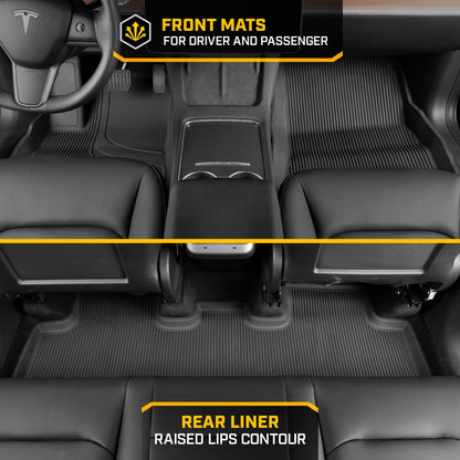 Cat® JustFit™ 3D Floor Mats for Tesla Model 3 2017-2024 - Custom Fit Tesla Model 3 Floor Mats with Extended Coverage Design, Premium Tesla Model