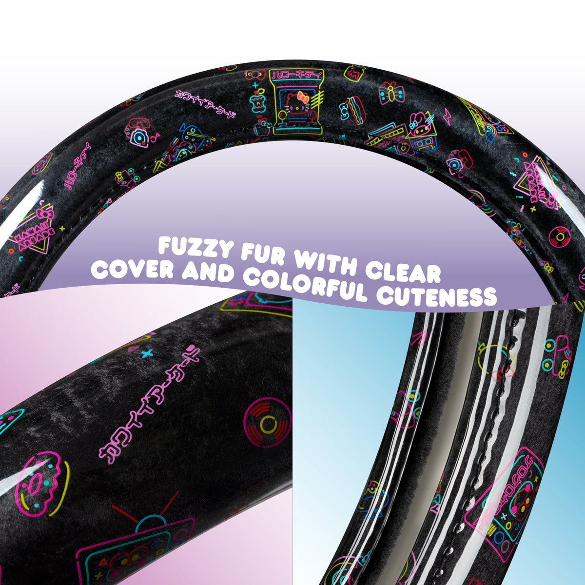 Hello Kitty Steering Wheel Cover, Official Sanrio Car Steering Wheel Cover with Universal Size 14.5 - 15.5, Cute Black Steering Wheel Cover for