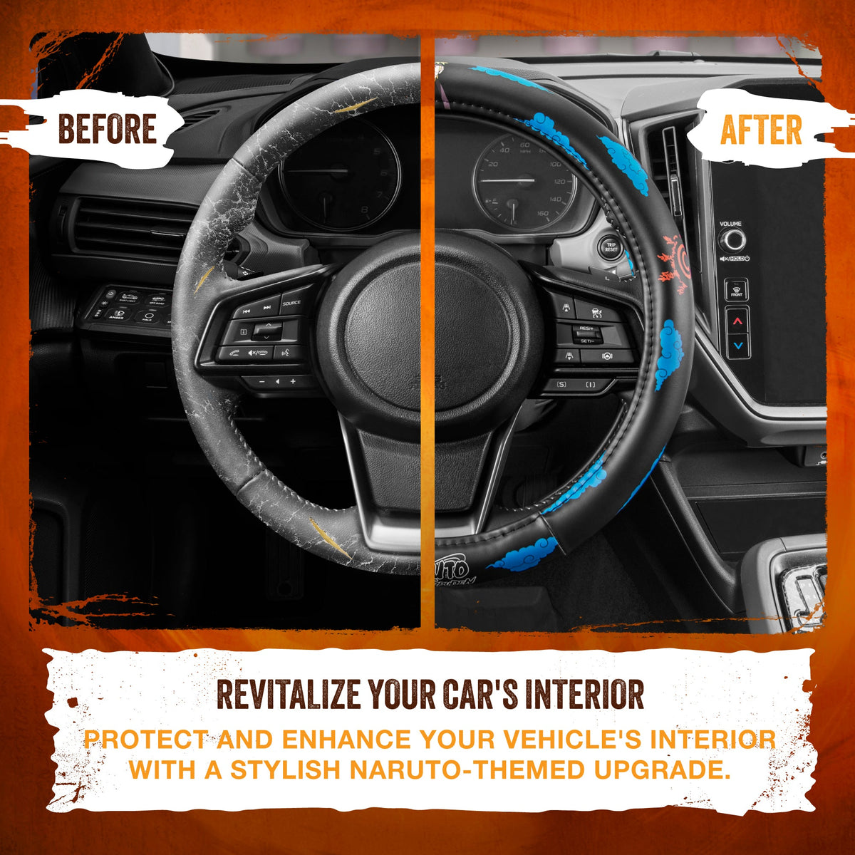 Naruto Shippuden Car Steering Wheel Cover, 15 Inch Anime Steering Wheel Cover, Cushioned Soft Comfortable Cover Anime Car Accessories for Men