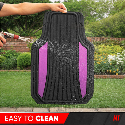 Motor Trend ChromeTech Car Floor Mats Full Set - Durable Rubber Floor Mats for Cars with Two Tone Accent, All Weather Interior Protection for