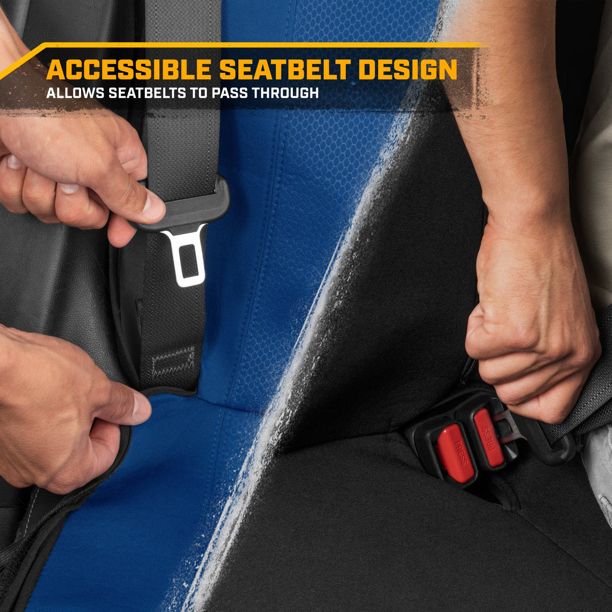 Cat Flexfit Blue Rear Seat Cover for Car – Durable Canvas & Mesh Design 60/40 Split Bench Protector for Cars, Trucks & SUVs – Back Seat Cover for