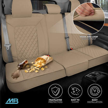 MotorBox Premium Napa Leather Rear Seat Cover - Semi Universal Fit for Most Cars, Truck & SUV - Beige Back Seat Protector - Anti-Slip, Durable