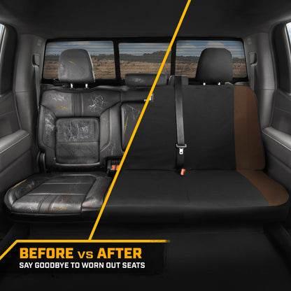 Cat Flexfit Brown Rear Seat Cover for Car – Durable Canvas & Mesh Design 60/40 Split Bench Protector for Cars, Trucks & SUVs – Back Seat Cover