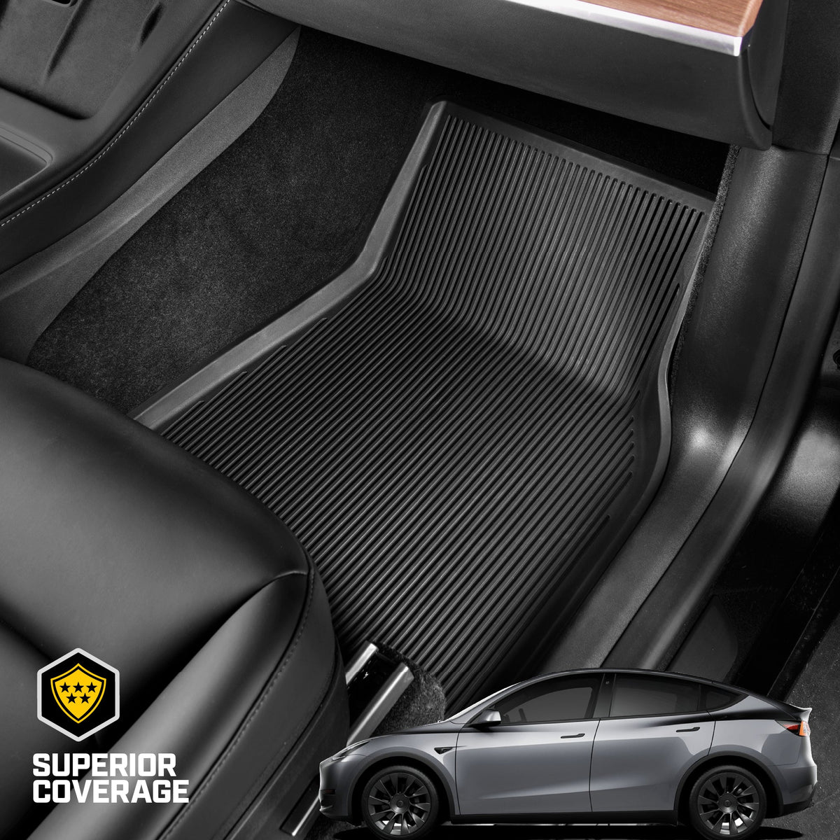 Cat® JustFit™ 3D Floor Mats for Tesla Model Y 2024 2023 2022 2021 2020 - Custom Fit Tesla Model Y Floor Mats with Extended Coverage Design