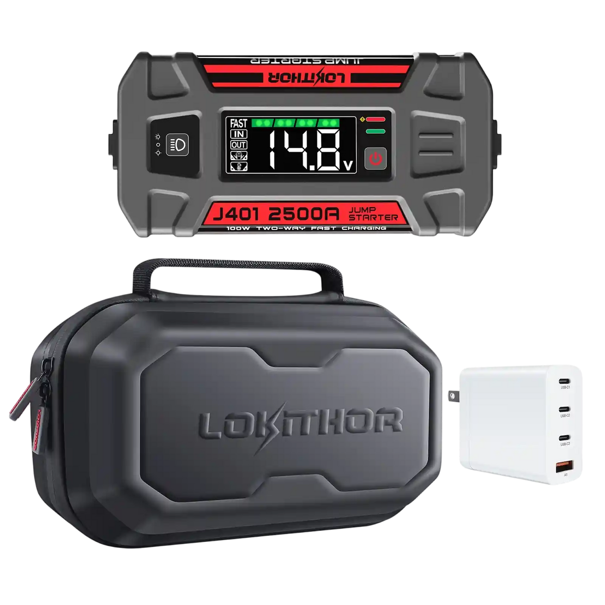 LOKITHOR J401 Portable Jump Starter 2500A + 100W Charge + EVA Case
