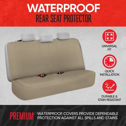 Motor Trend SpillGuard Waterproof Rear Bench Car Seat Cover, All Beige Stitching - Split Bench Rear Seat Protector with Neoprene Padding, Back