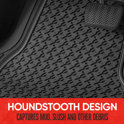 MotorTrend 4-Piece Houndstooth Pattern Front Floor Mats and Rear Floor Mats - Heavy Duty, All Weather, Trim to Fit