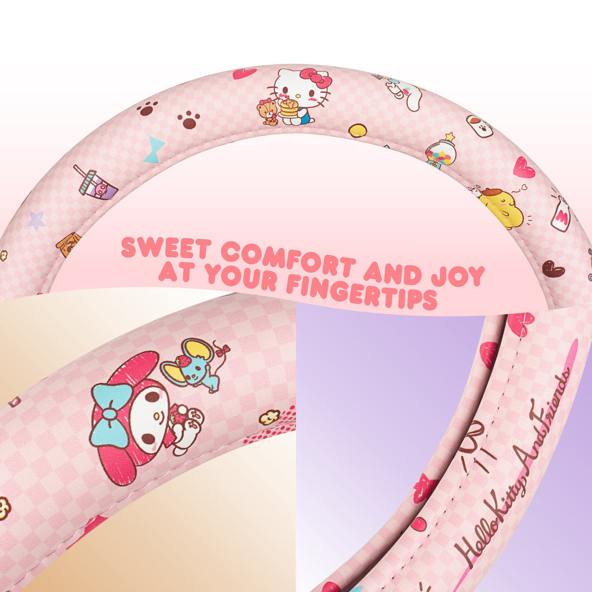 Hello Kitty and Friends Steering Wheel Cover, Universal Fit Cute Accessories for Women, Stylish Decor Gift Hello Accessories - Fits Standard