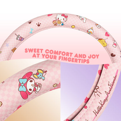 Hello Kitty and Friends Steering Wheel Cover, Universal Fit Cute Accessories for Women, Stylish Decor Gift Hello Accessories - Fits Standard