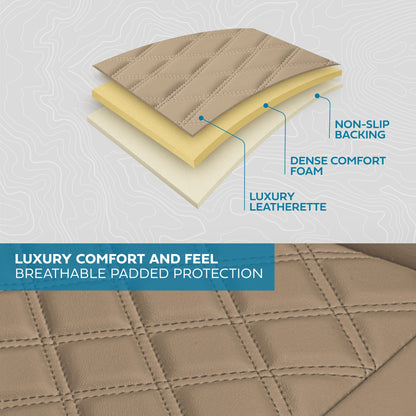 MotorBox Premium Napa Leather Rear Seat Cover - Semi Universal Fit for Most Cars, Truck & SUV - Beige Back Seat Protector - Anti-Slip, Durable