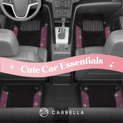 Carbella 4-Piece Diamond Bling Front Floor Mats and Rear Floor Mats - Pink