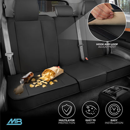 MotorBox Premium Napa Leather Rear Seat Cover – Semi Universal Fit for Most Cars, Truck & SUV – Black Back Seat Protector – Anti-Slip, Durable