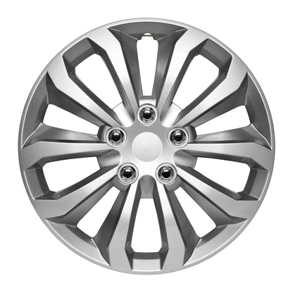 BDK 4-Pack Premium 16" Silver and Gunmetal Universal Fit Hubcap Covers for Wheels and Rims (10 spokes) - Replacement, Snap On, OEM Style
