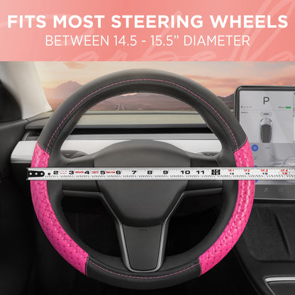 Carbella Pink Sequin Stitched with Crystals Steering Wheel Cover (Fits 14.5" - 15.5")
