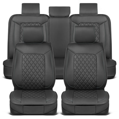 MotorBox 11-Piece Prestige Edition Premium Faux Leather Diamond Stitched Cushion Front Seat Covers and Rear Seat Covers - Charcoal
