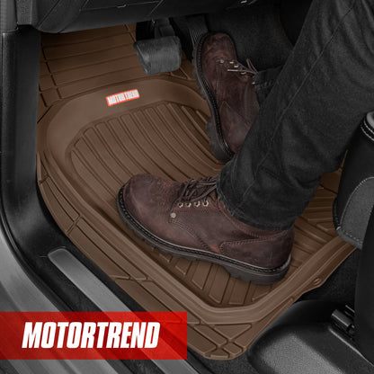 MotorTrend 3-Piece FlexTough Plus Deep Dish Line Grooves Front Floor Mats and Rear Floor Mat - Heavy Duty, All Weather, Trim to Fit