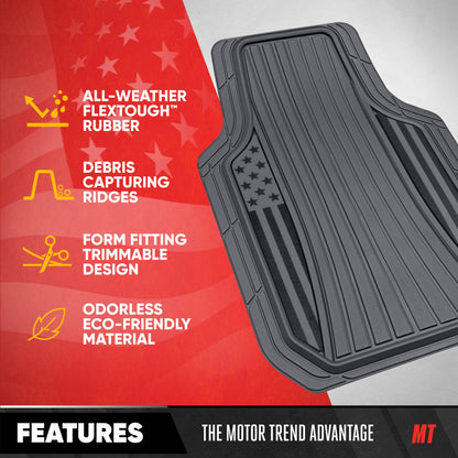 Motor Trend Flag Car Floor Mats Full Set - Durable Gray Rubber Floor Mats for Cars with Two Tone Accent, All Weather Interior