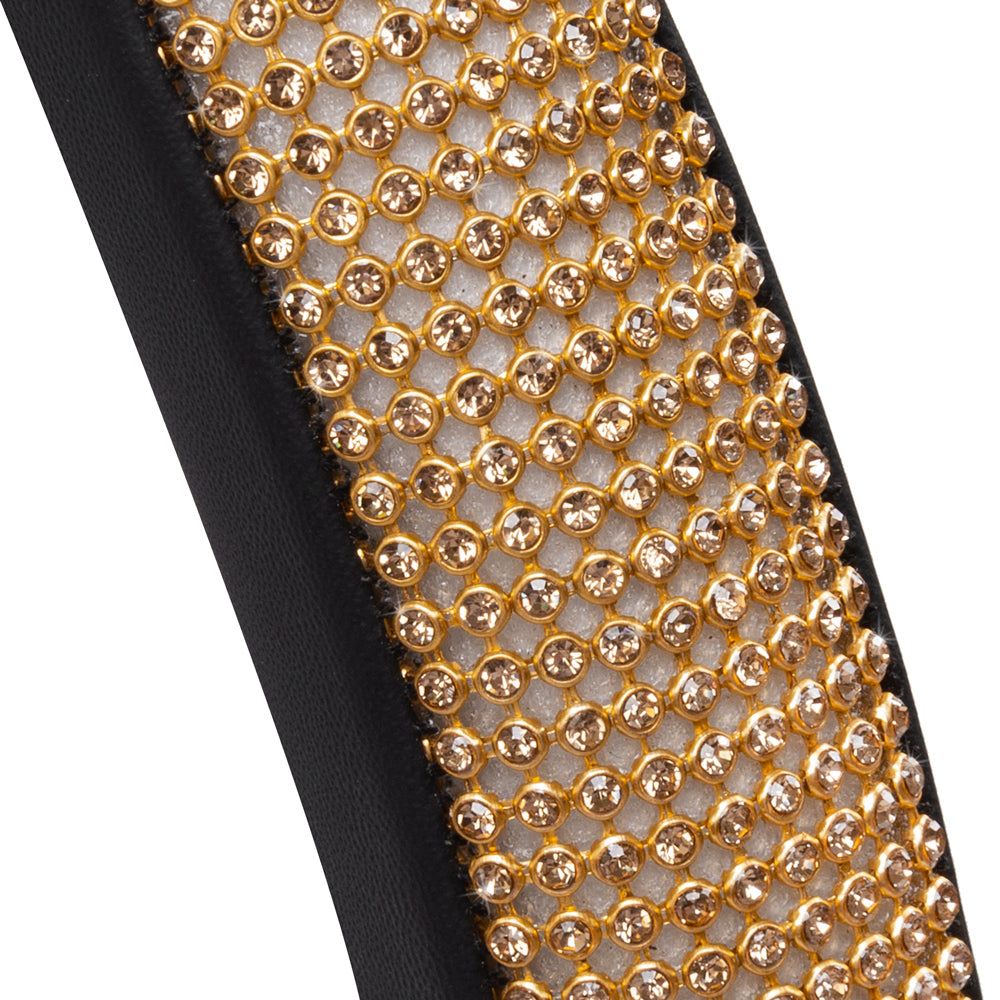 Bling Bling Glitter Diamond Leather Steering Wheel Cover with 9 Rows Crystal Rhinestones, Fits Wheels 14.5 - 15 inch for Women