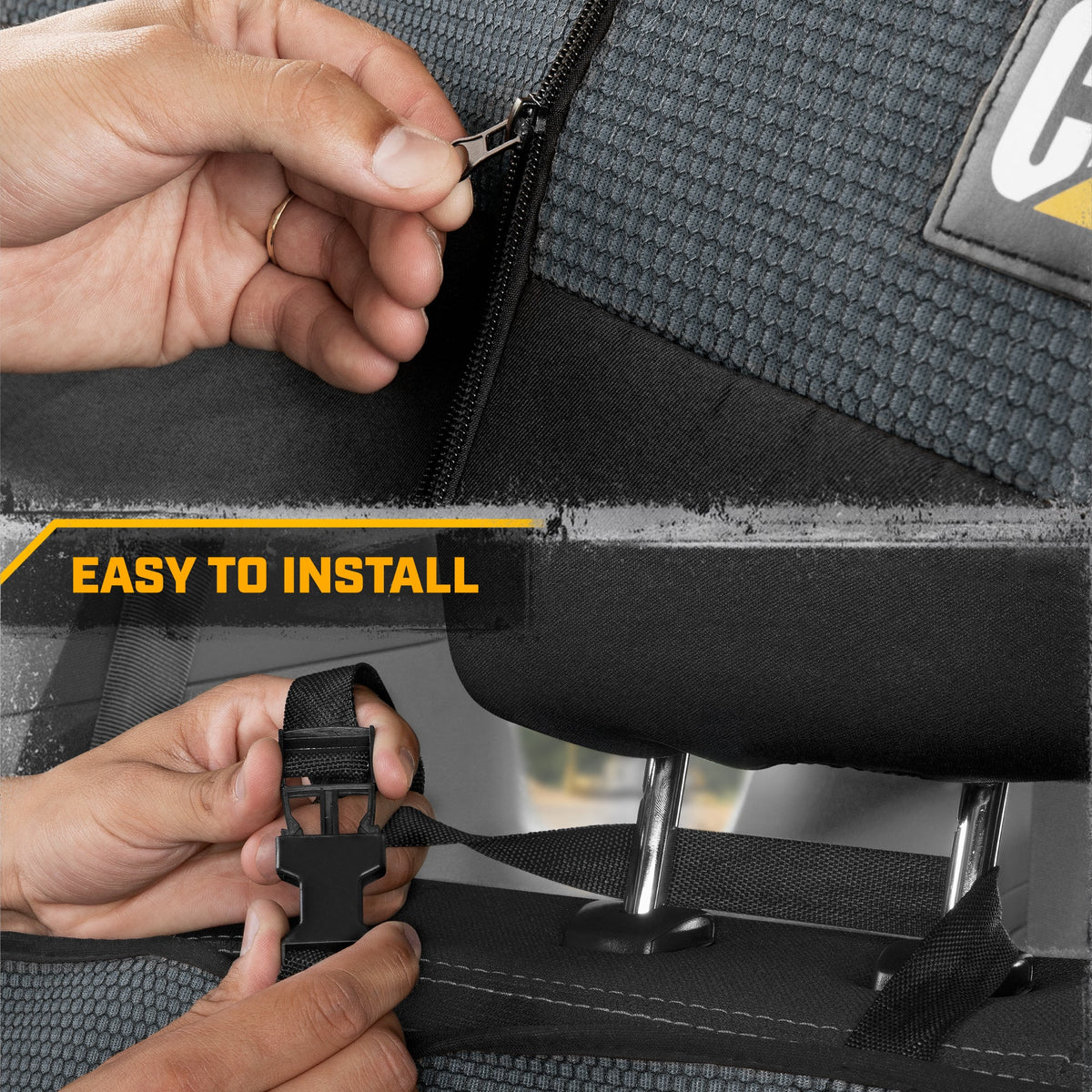 Cat Flexfit Charcoal & Black Rear Seat Cover for Car - Durable Canvas & Mesh Design 60/40 Split Bench Protector for Cars, Trucks & SUVs - Back