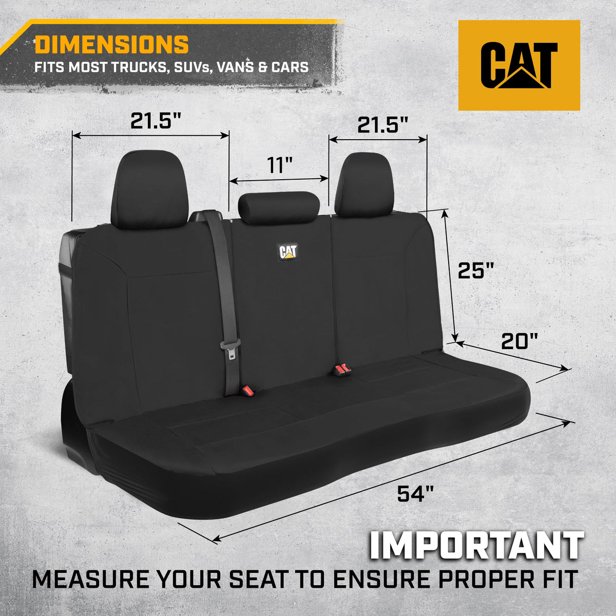 CAT Black Rear Seat Cover for Trucks, Cars & SUVs – Heavy-Duty Oxford Canvas – 60/40 Split Bench Protector – Durable Back Seat Cover for Work