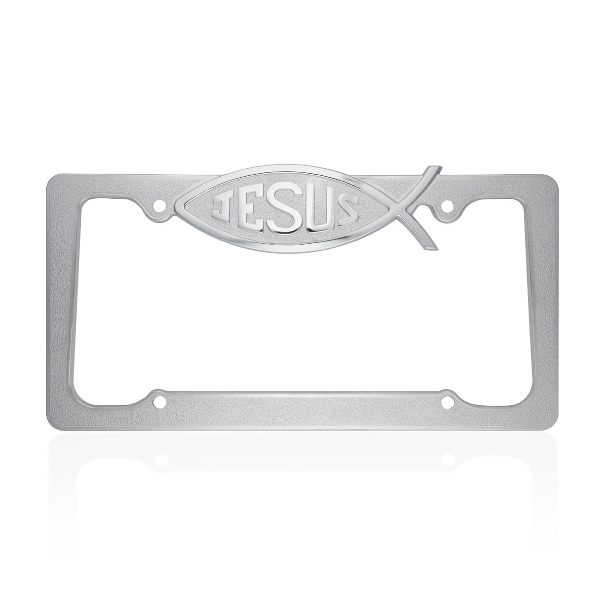 BDK Single Jesus Fish Stainless Steel Chrome Plated Metal License Plate Frame - Standard Size (12.25" x 6.25") - 1-Pack Jesus Fish