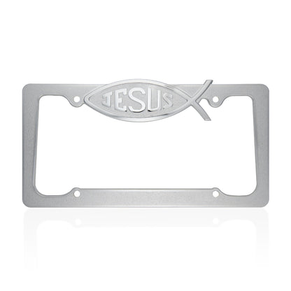 BDK Single Jesus Fish Stainless Steel Chrome Plated Metal License Plate Frame - Standard Size (12.25" x 6.25") - 1-Pack Jesus Fish