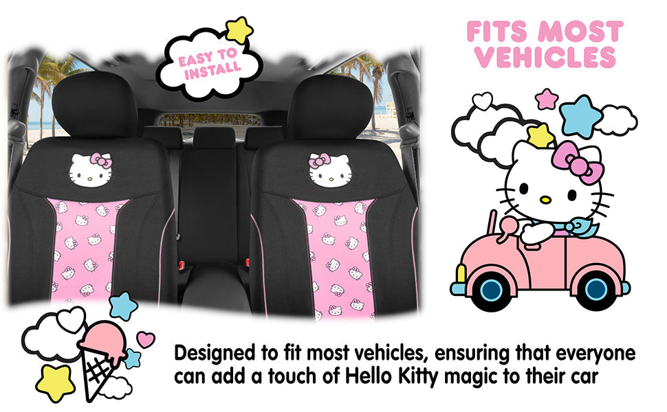 Hello Kitty Car Seat Covers - Cute and Durable Pink Front Seat Covers, Adorable Hello Kitty Design, Comfortable and Long-Lasting Polyester, Car