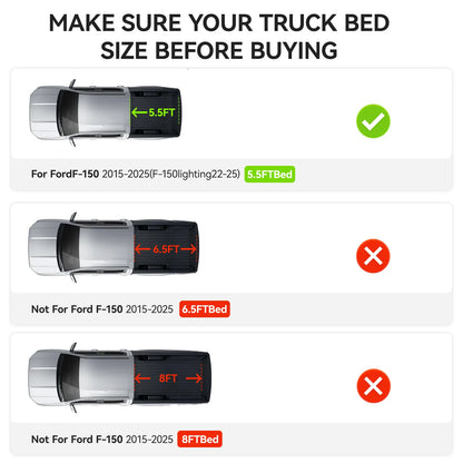 3W Truck Bed Mat Fit Ford F150 / F-150 (5.5FT) 2015-2026 (Include F150 Lightning 2022-2024) SuperCrew Cab Thorex™ All-Weather