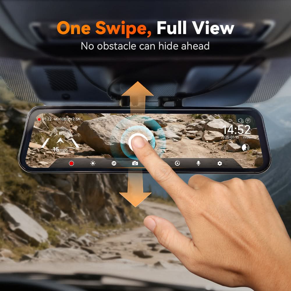 WOLFBOX HDR Rearview Mirror Dash Cam with 5.8GHz WiFi App Control 4K G900TriPro
