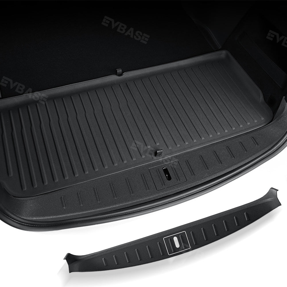 EVBASE Model S Trunk Sill Plate Cover Rear Bumper Protector Guard Trim TPE with Carbon Fiber Pattern