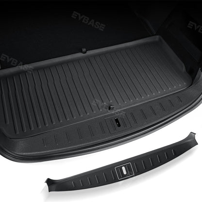 EVBASE Model S Trunk Sill Plate Cover Rear Bumper Protector Guard Trim TPE with Carbon Fiber Pattern