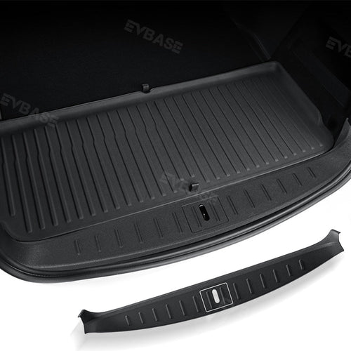 EVBASE Model S Trunk Sill Plate Cover Rear Bumper Protector Guard Trim TPE with Carbon Fiber Pattern