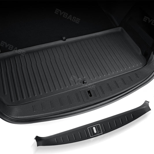 EVBASE Model S Trunk Sill Plate Cover Rear Bumper Protector Guard Trim TPE with Carbon Fiber Pattern