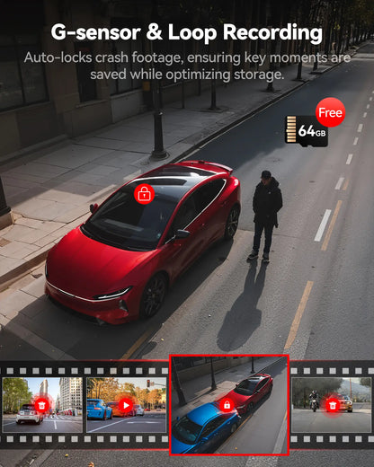REDTIGER A6 Dash Cam Front and Rear, 4K/2.5K+1080P 5.8G WiFi & GPS dashcam, 3 Channel dash Cam with 64GB Card