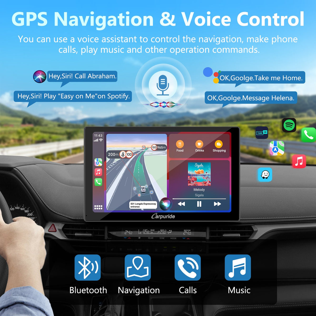 CARPURIDE C98 Portable Smart Multimedia Dashboard Console With Backup Camera